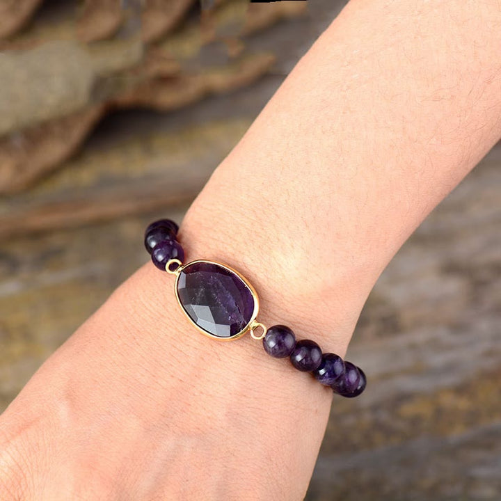 Buddha Stones natürliches Amethyst-Kristall-Balance-Marquise-Muster-Armband