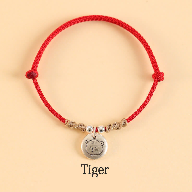 Buddha Stones Handgefertigtes geflochtenes Armband aus 999er-Sterlingsilber, Jahr des Drachen, niedliches chinesisches Sternzeichen, Glück