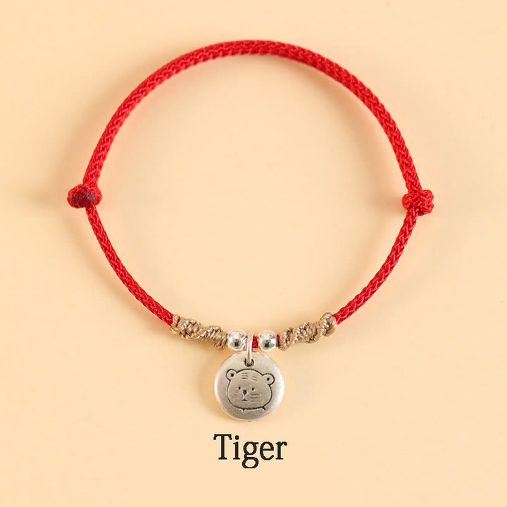 Buddha Stones Handgefertigtes geflochtenes Armband aus 999er-Sterlingsilber, Jahr des Drachen, niedliches chinesisches Sternzeichen, Glück