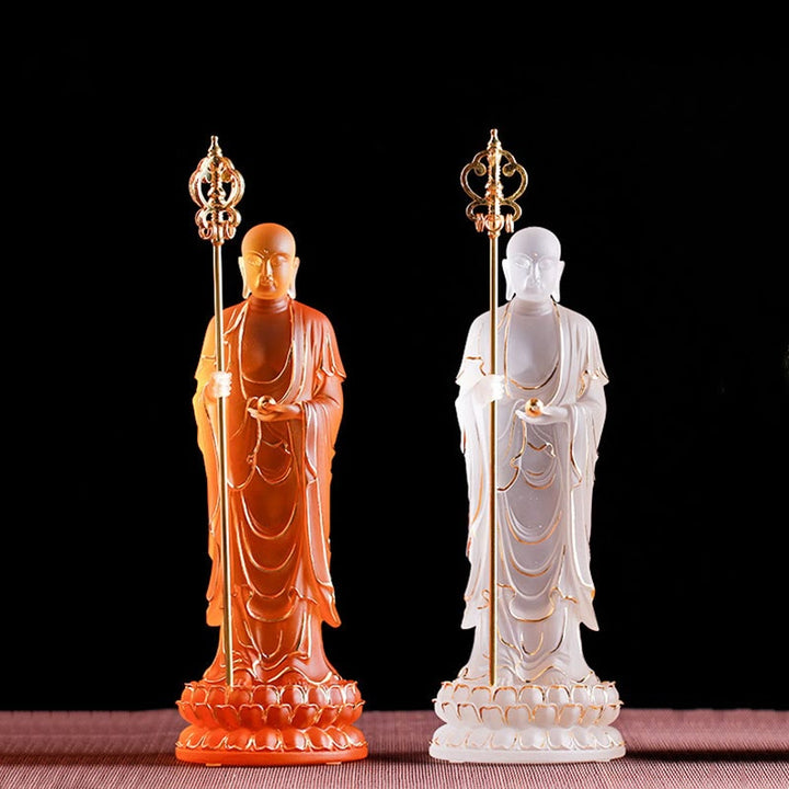 Buddha Stones, handgefertigte Ksitigarbha-Bodhisattva-Figur, Liuli-Kristallkunststück, Gelassenheitsstatue, Heimdekoration