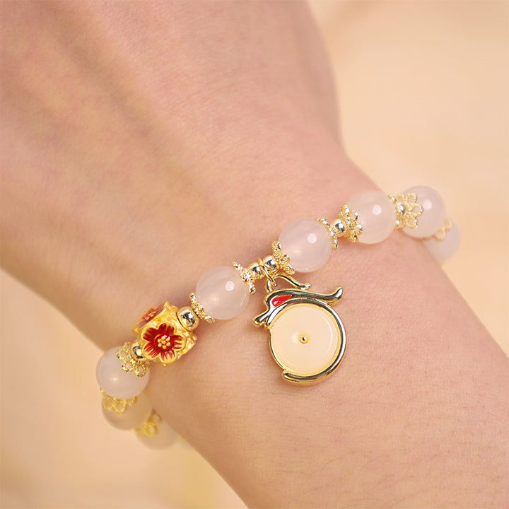 Buddha Stones, Jahr des Drachen, Weiß Achat, grüner Aventurin, Friedensschnalle, Glücksarmband