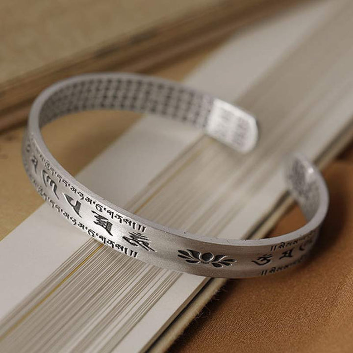 Buddha Stones 999 Sterling Silber Om Mani Padme Hum Lotus Weisheit Armband Armreif