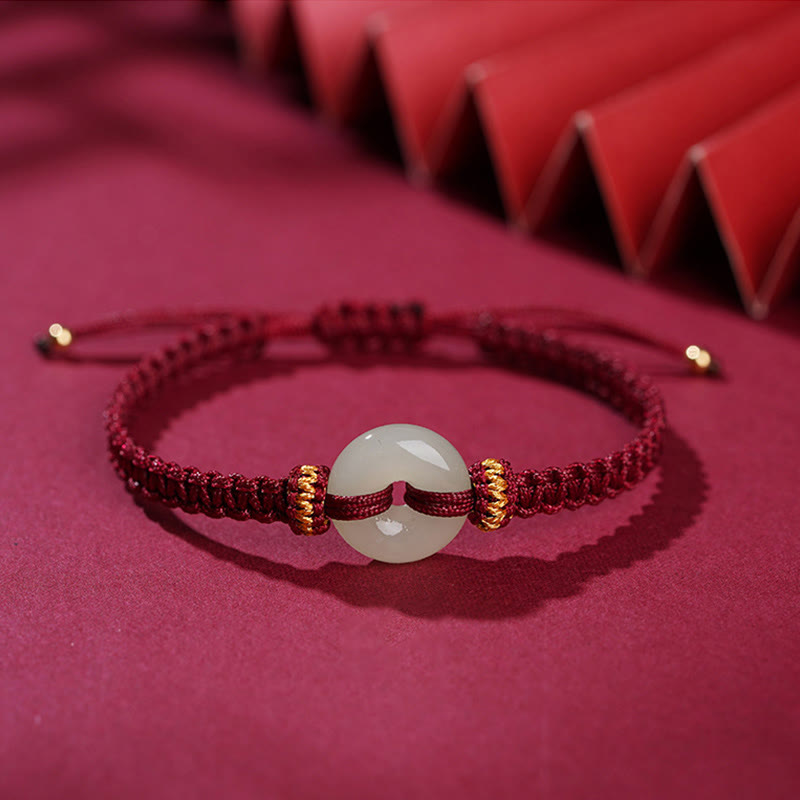 Geflochtenes Armband mit Buddha Stonesn, Peace-Schnalle, Jade, Abundance