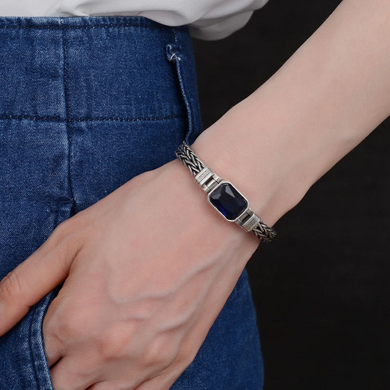 Armband mit Buddha Stonesn, Retro-Stil, blaues Acryl, Drachenkiel, geflochtenes Design, Heilung, Reichtum, Schnalle