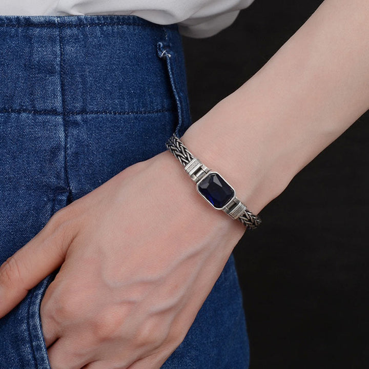 Armband mit Buddha Stonesn, Retro-Stil, blaues Acryl, Drachenkiel, geflochtenes Design, Heilung, Reichtum, Schnalle