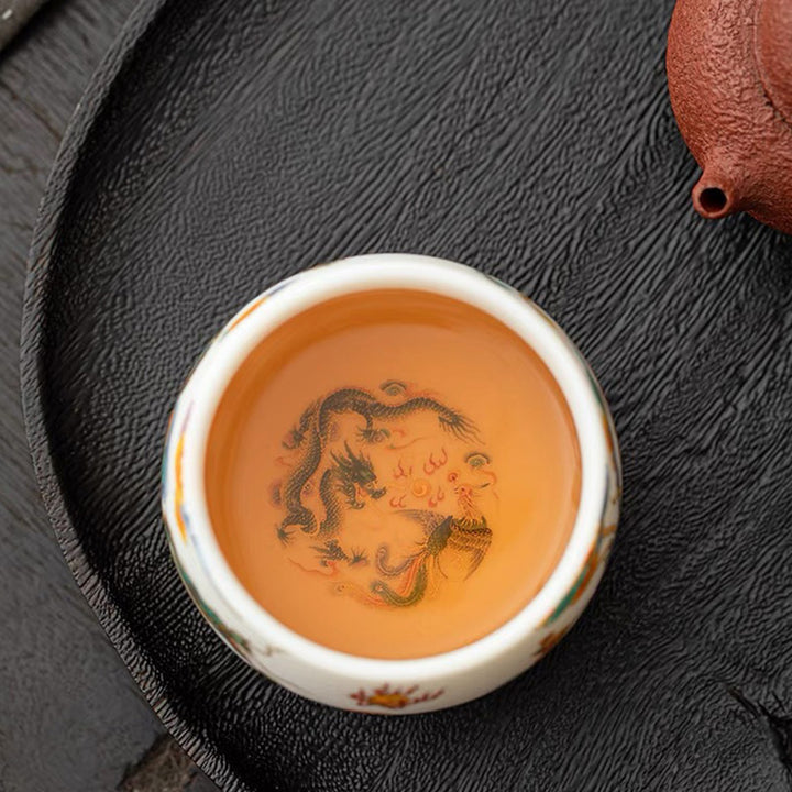 Buddha Stones, Drache, Phönix, verheißungsvolle Wolken, Keramik-Teetasse, Kung-Fu-Teetasse
