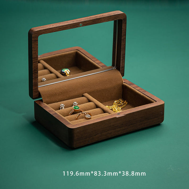 Vintage handgemachte Schmuckaufbewahrungsbox aus schwarzem Walnussholz mit Spiegel