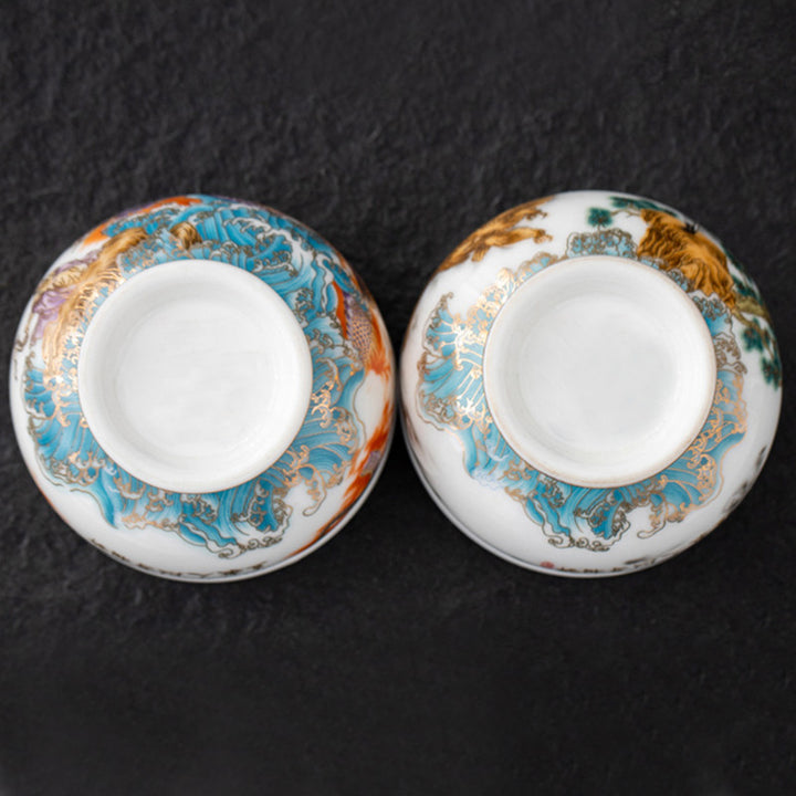Buddha Stones, goldener Adler, verheißungsvoller Drache, Sonne, Ozean, Wellen, vergoldete Keramik-Teetasse, Kung-Fu-Teetasse