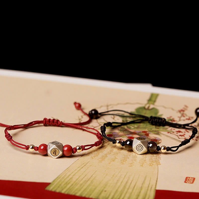 Buddha Stones Handgefertigtes geflochtenes Armband aus 925er-Sterlingsilber, chinesisches Sternzeichen, Natal-Buddha, Zinnober, Ruhe