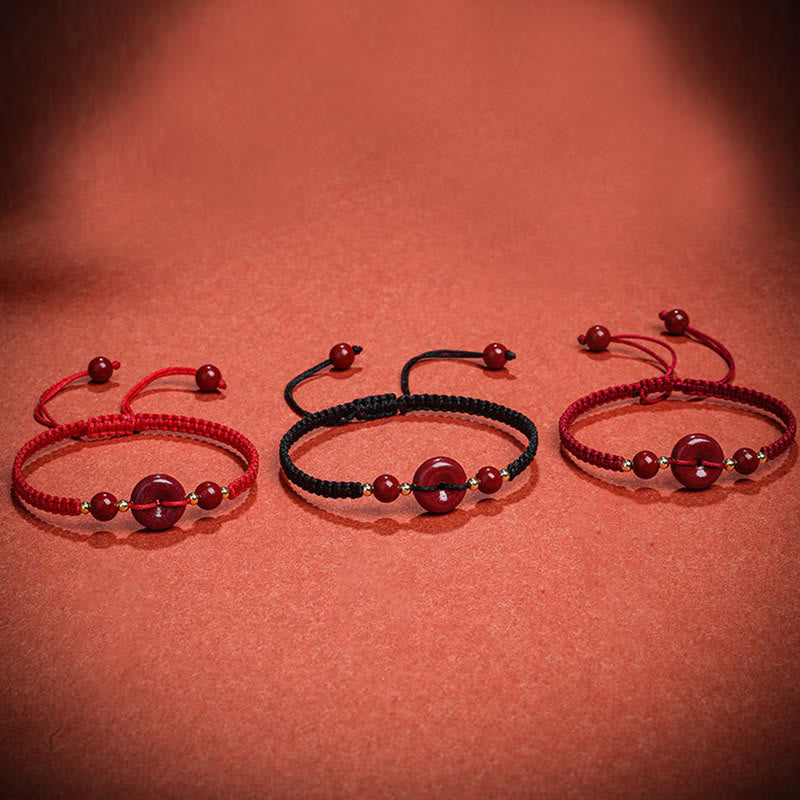 Armband mit Buddha Stonesn, natürlichem Zinnober, Friedensschnalle, Segen