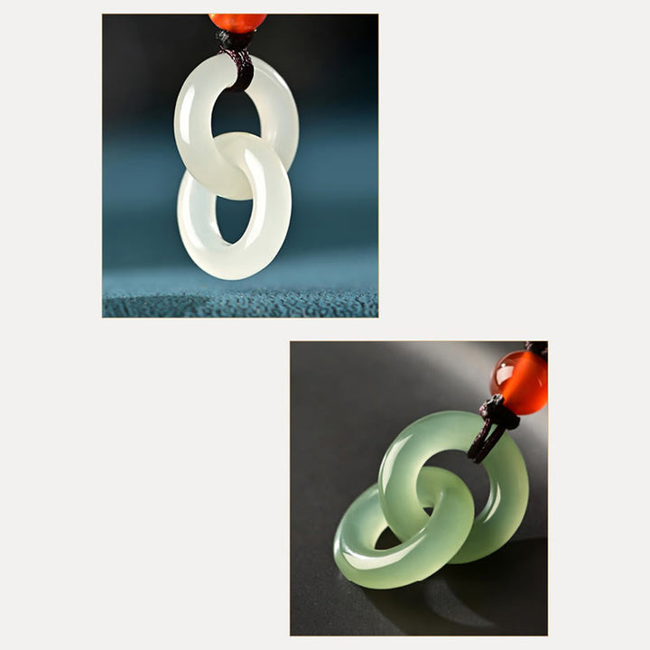 Buddha Stones Natürliche Hetian Cyan Jade Weiß Jade Doppelte Friedensschnalle Erfolg Halskette Anhänger
