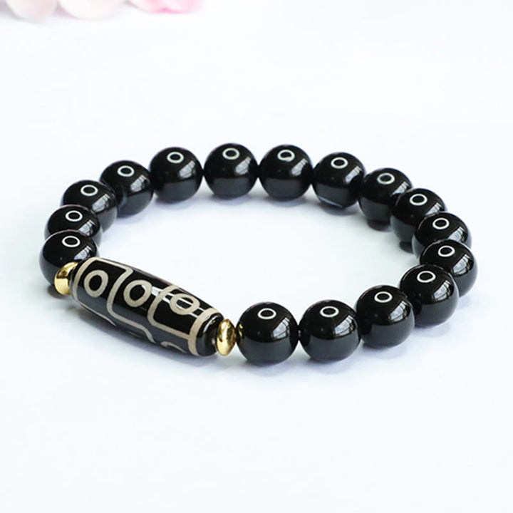Buddha Stones Tibetisches Neun-Augen-Dzi-Perlen-Armband aus schwarzem Onyx