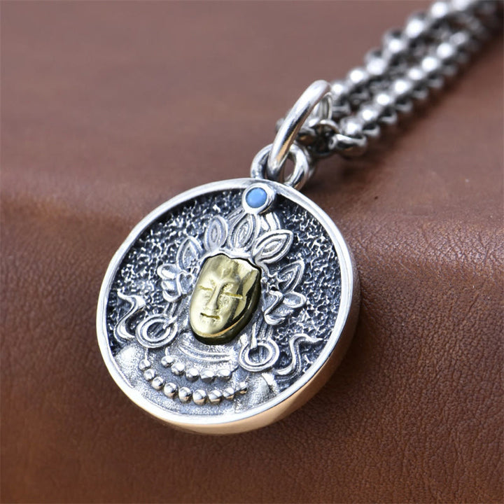 Buddha Stones, 925er-Sterlingsilber, grüner Tara-Doppel-Dorje-Vajra-Schutz-Halsketten-Anhänger - image 3