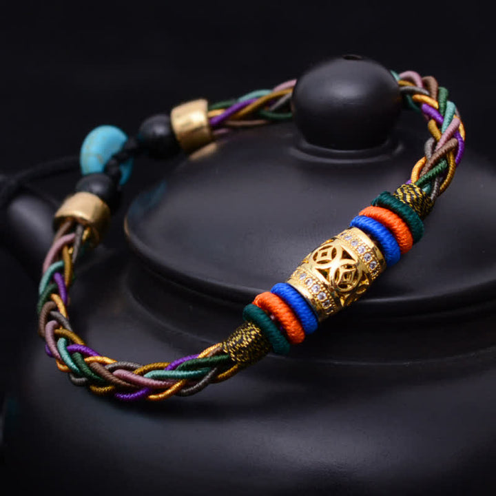 Buddha Stones, tibetisches handgefertigtes Acht-Faden-Knoten-Kupfer-Münzen-Glücks-Gewebe-Schnur-Armband - Kupfermünze (Handgelenkumfang 15-18 cm) - image 0