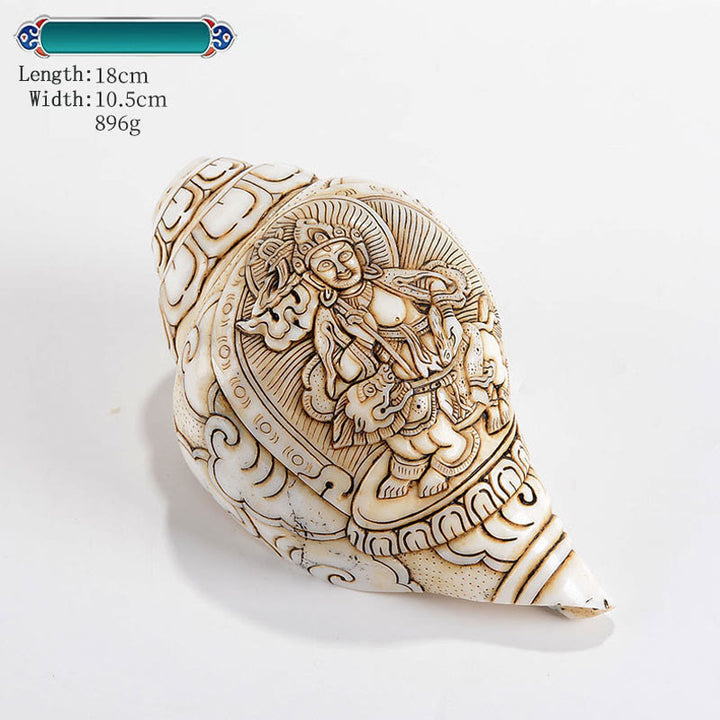 Tibetische handgemachte gravierte Shankha Buddha Avalokitesvara Conch Shell Reichtum Dekoration - König der Schätze 18 x 10,5 cm - image 25