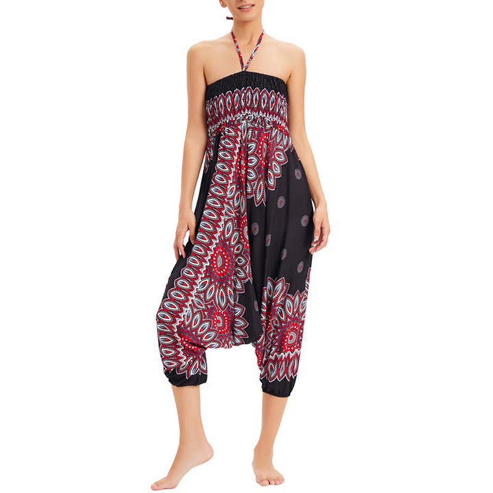 Buddha Stones Zwei Stile Tragen Sonnenblumen Locker Gesmokt Haremshose Overall Hohe Taille Hose