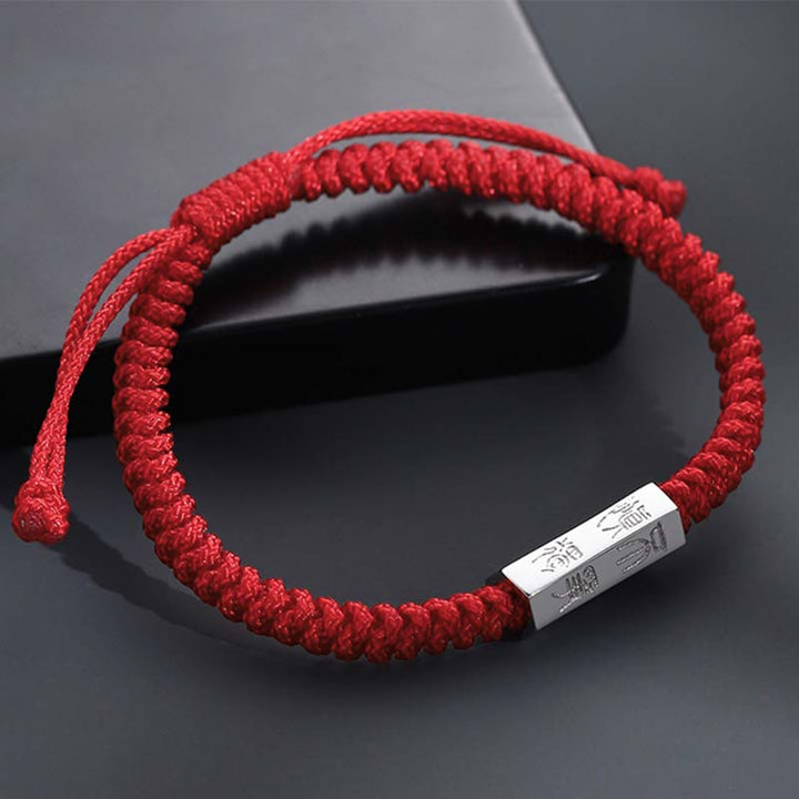 Buddha Stones 925 Sterling Silber Buchstabengravur Segen Schnurarmband - Rot (Armbandgröße 18-24 cm) - image 0
