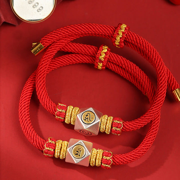 Buddha Stones 999 Sterling Silber Chinesisches Sternzeichen Natal Buddha Rotes Seil Glück Stärke Handgefertigtes Kinderarmband