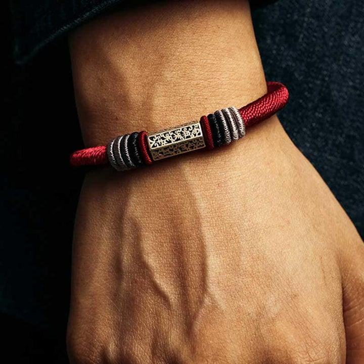 Buddha Stones 925 Sterling Silber Om Mani Padme Hum Peace Armband mit roter Schnur - image 8