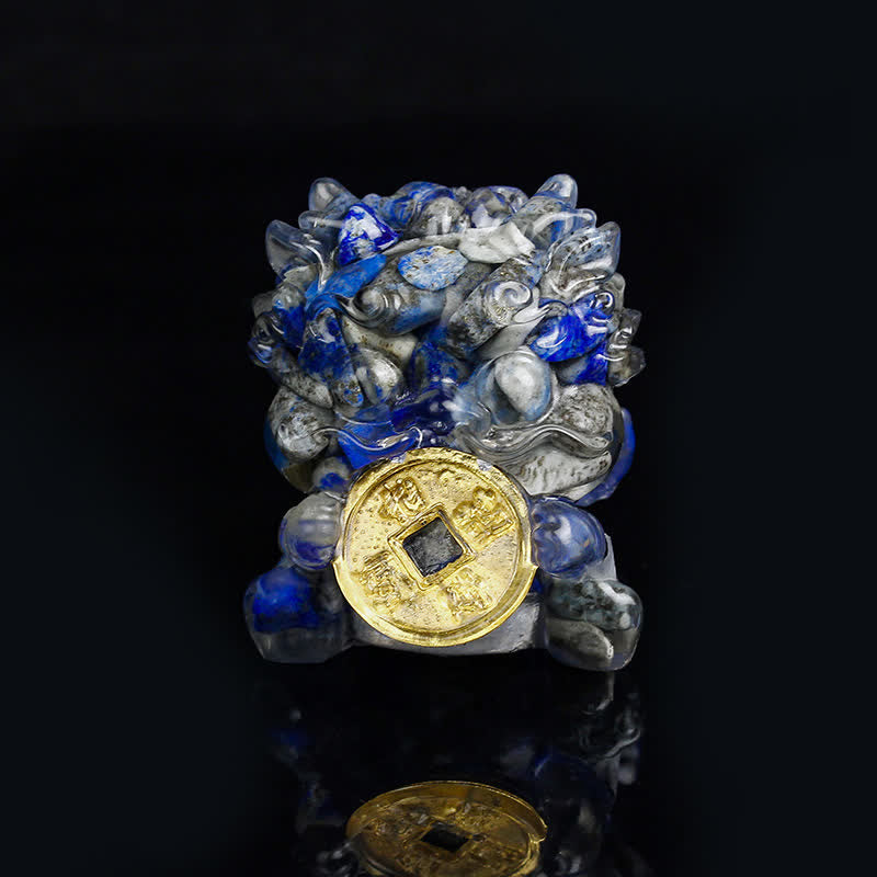 Buddha Stones, handgefertigt, niedlich, PiXiu, Goldmünze, Kristall, Fengshui, Energie, Reichtum, Glück, Heimdekoration - Lapislazuli - image 26