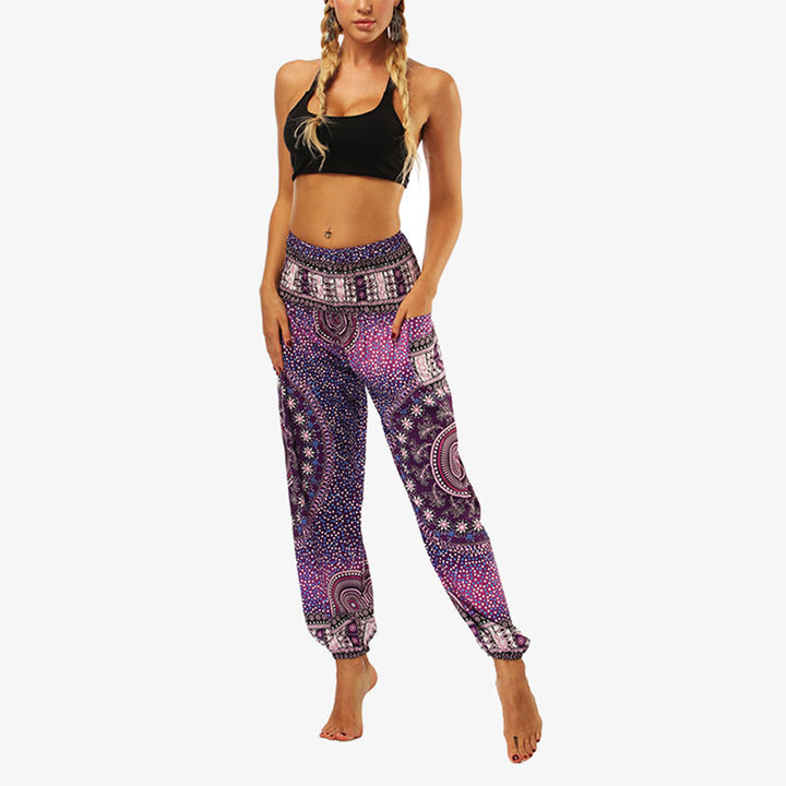 Buddha Stones Hippie-Hose, Baggy-Boho-Lounge-Hose mit hoher Taille und Taschen, Damen-Yogahose