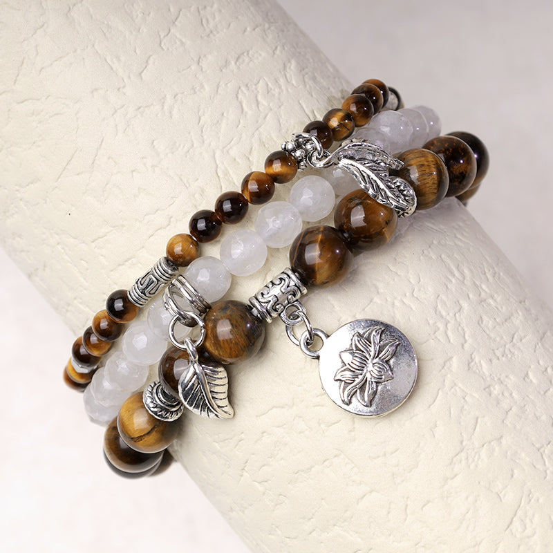 Buddha Stones 3-teiliges Armband aus natürlichem Quarzkristall mit Perlen und Heilenergie, Lotus