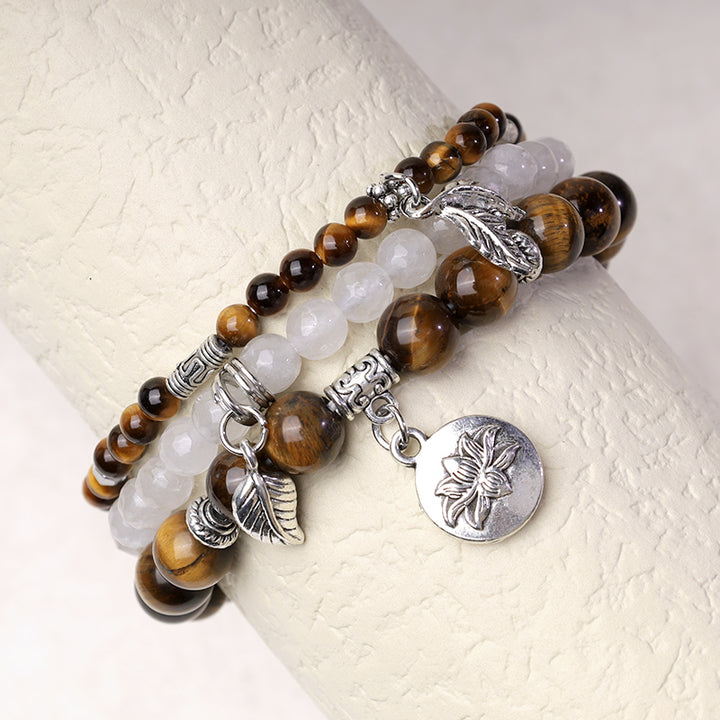 Buddha Stones 3-teiliges Armband aus natürlichem Quarzkristall mit Perlen und Heilenergie, Lotus