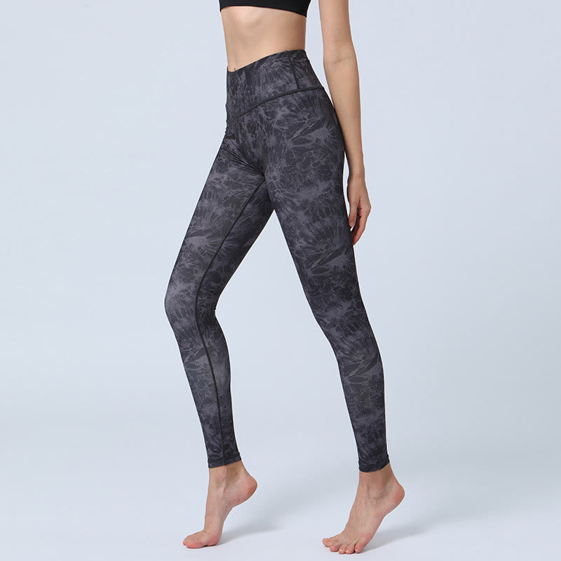 Buddha-Steine, Blumen, Blätter-Druck, Sport, Fitness, Yoga, hohe Taille, Leggings für Damen