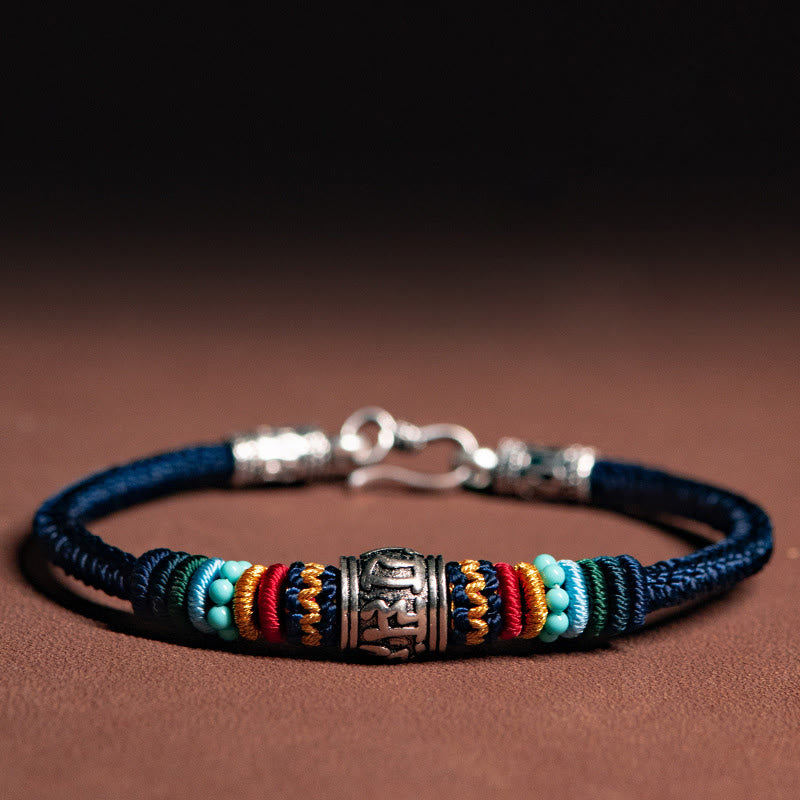 Buddha Stones Handgefertigtes geflochtenes Armband aus 925er-Sterlingsilber, tibetisches Om Mani Padme Hum Purity - Dunkelblau - 19 cm für den Gewichtsbereich (90–100 kg) - image 7