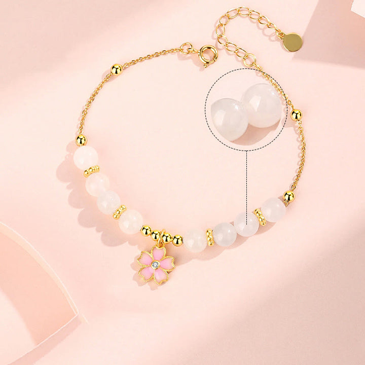 Buddha Stones 925 Sterling Silber Hetian Weiß Jade Kirschblüten-Schutzarmband - image 3