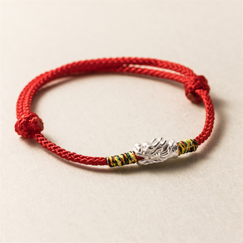 Armband aus 925er-Sterlingsilber mit Buddha Stonesn, Jahr des Drachen, Glücksstärke, rotes Seil