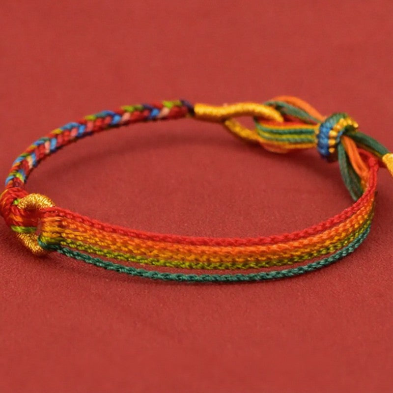 Buddha Stones Fünffarbiges rotes Armband im ethnischen Stil mit Glücksbringer - image 3