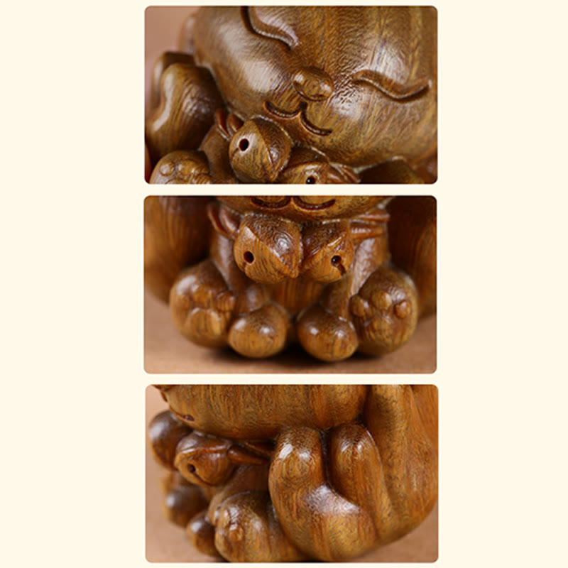 Buddha Stones, Mini-Neunschwänziger Fuchs, Elfenbein, Frucht, Sandelholz, grünes Sandelholz, Segensdekoration