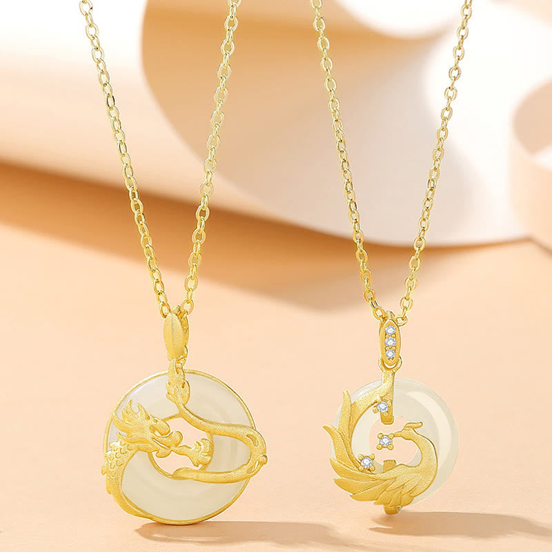 ❗❗❗Ein Blitzverkauf – Buddha Stones 925 Sterling Silber Jahr des Drachen Hetian Jade Goldener Drache Phönix Friedensschnalle Glückskettenanhänger - image 6