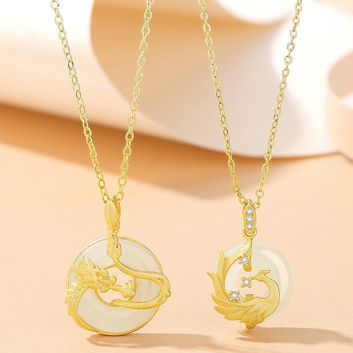 ❗❗❗Ein Blitzverkauf – Buddha Stones 925 Sterling Silber Jahr des Drachen Hetian Jade Goldener Drache Phönix Friedensschnalle Glückskettenanhänger - image 6