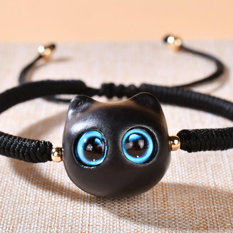 Buddha Stones Ebenholz-Katzenkopf-Muster, geflochtenes Armband mit Friedens-King-Kong-Knoten - image 16