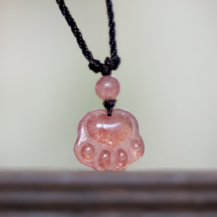 Buddha Stones Erdbeerquarz Schöner Katzenpfotenkrallen-Heilungskettenanhänger - image 6
