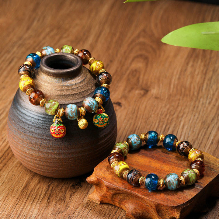 Buddha Stones Gold Schlucktier Familie Charm Liuli Glasperlen Glücksarmband - image 21