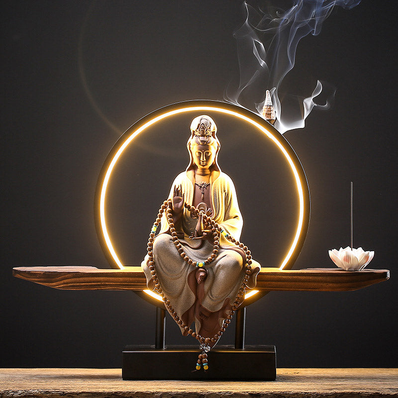Buddha Stones Buddha Avalokitesvara Keramik Lotus Entspannung Räuchergefäß Dekoration