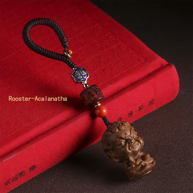 Chinesischer Tierkreiszeichen-Buddha-Schlüsselanhänger aus grünem Sandelholz Om Mani Padme Hum Frieden - Rooster-Acalanatha - image 16