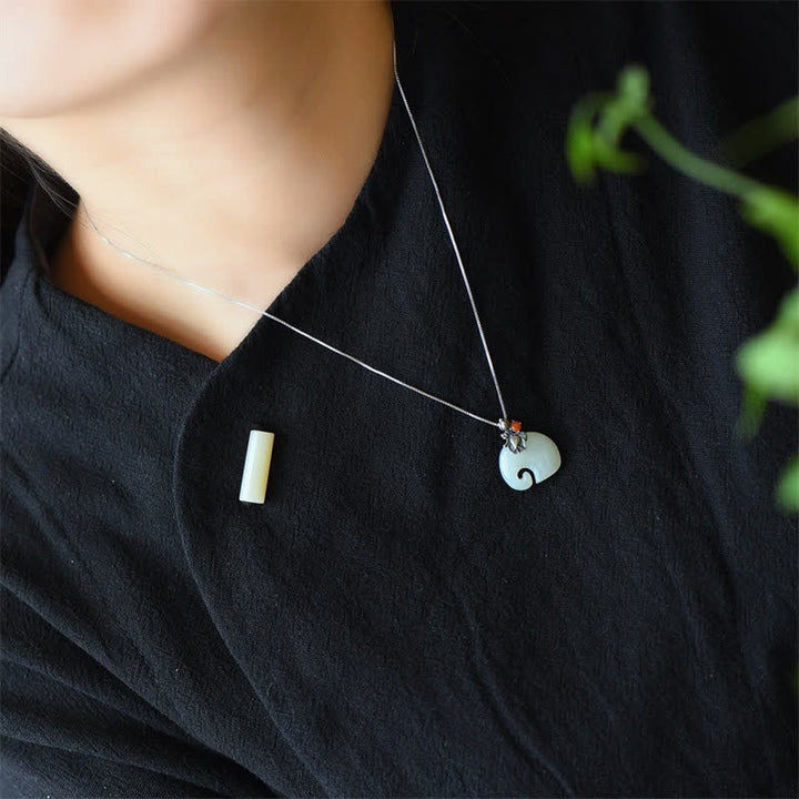Weiß Jade-Elefant-Lotus-Schutz-Halskettenanhänger - image 3