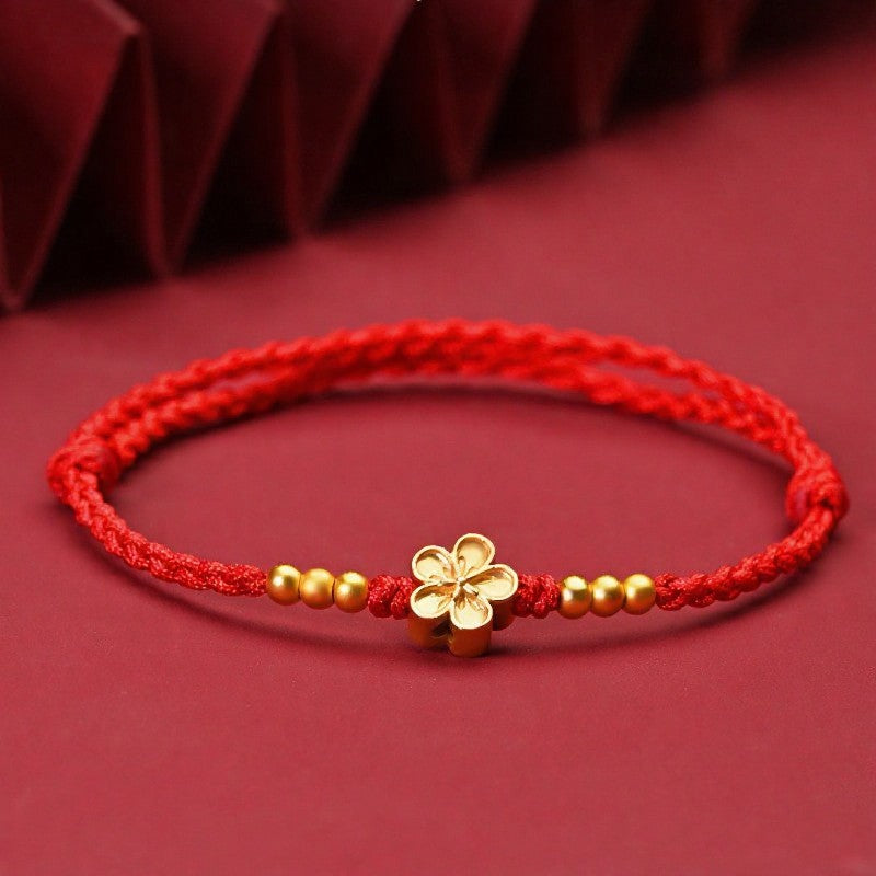 Buddha Stones Verstellbares rotes Armband mit goldener Blume zum Schutz - Rot (Handgelenkumfang: 14–18 cm) - image 0