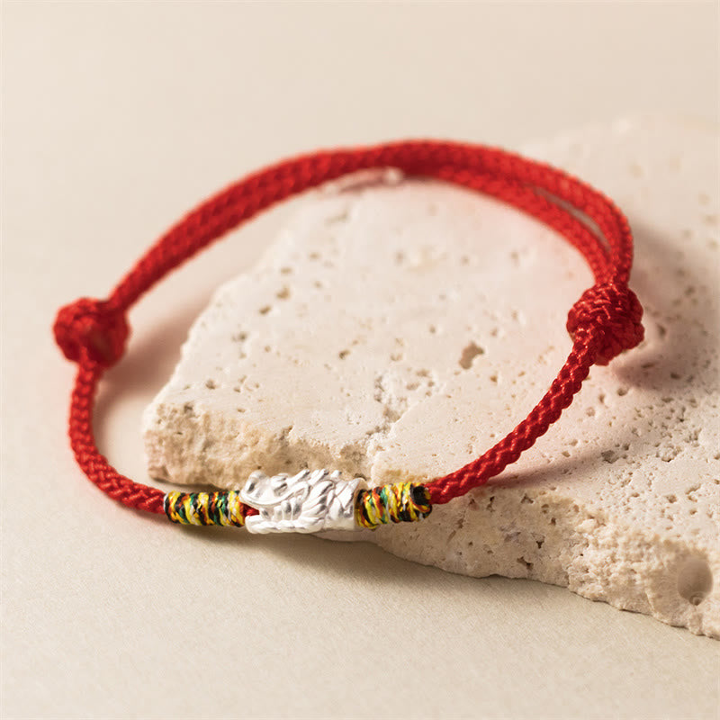 Armband aus 925er-Sterlingsilber mit Buddha Stonesn, Jahr des Drachen, Glücksstärke, rotes Seil