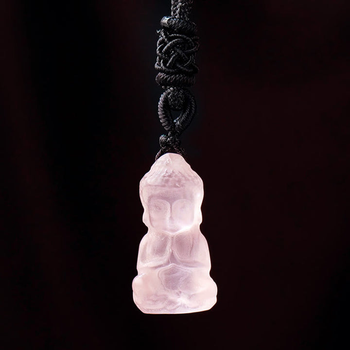 Buddha Stones, verschiedene Kristalle, Amethyst, rosa Kristall, Weiß Kristall, Citrin, Buddha, geschnitzt, spirituelle Heilung, Halskette, Anhänger, Dekoration - Rosa Kristall - Halskette & Anhänger - image 7