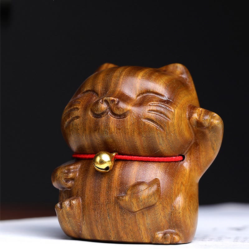 Buddha Stones Green Sandelwood Small Mini Cute Lucky Cat Peace Dekorationen - image 1