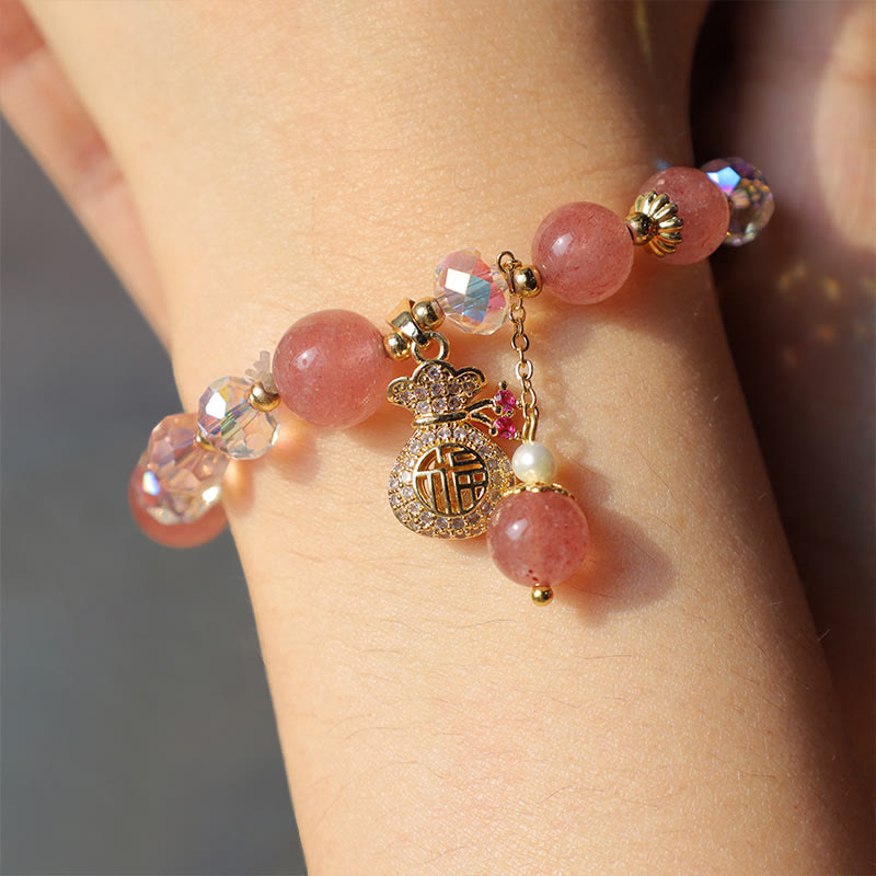 Buddha Stones Natürliches Erdbeerquarz-Kristall-Geldbeutel-Charm-Positive-Armband - image 4