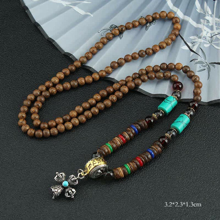 Buddha Stones, tibetische Om Mani Padme Hum Gebetsmühle, Rotation, Vajra-Holz-Halsketten-Anhänger - Blaues Kreuz Vajra - image 29