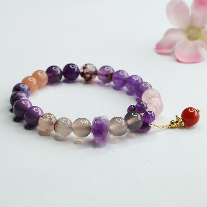 Buddha Stones Natürlicher Amethyst Kristall Innerer Frieden Heilung Perlen Charm Armband