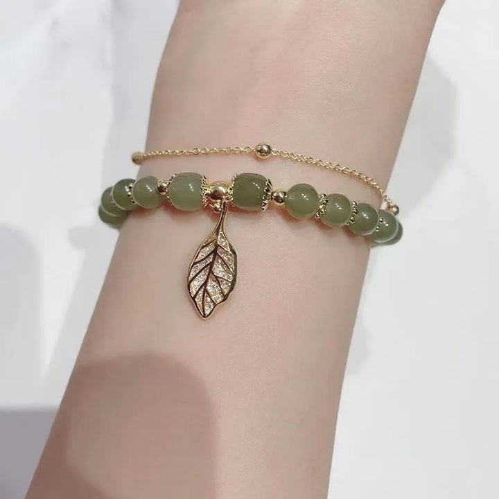 Perlenarmband mit Buddha Stonesn, Jadeblatt, Ginkgo-Tulpe, Erdnuss-Fu-Charakter, Glücksperlen