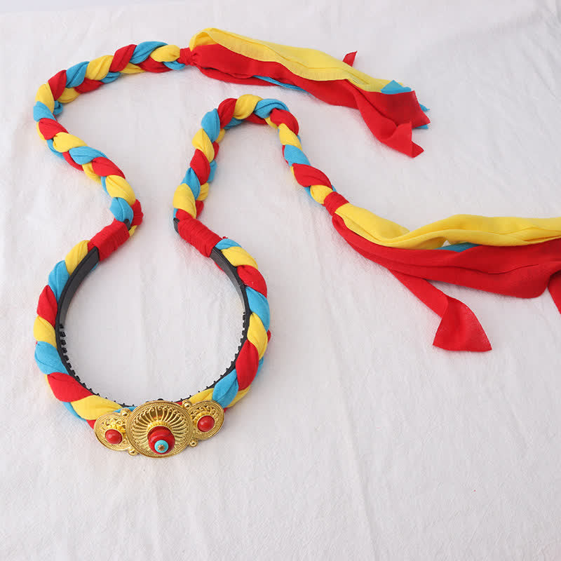 Tibetische bunte Quastenperlen Haarschmuck Haarschmuck - Gelb - Drei Perlen - image 10